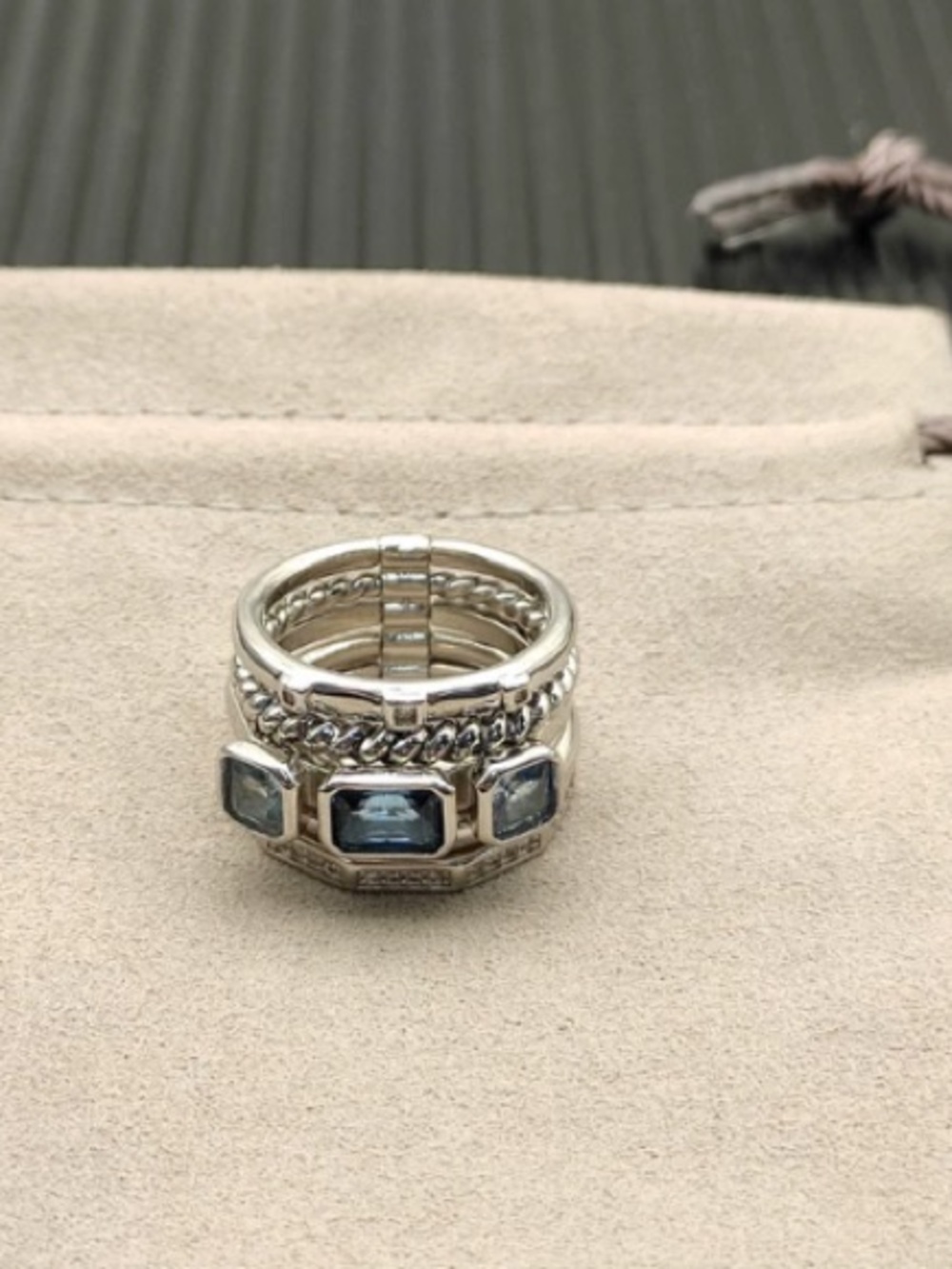 David Yurman Sterling Silver Stack Ring Set with Blue Gemstones